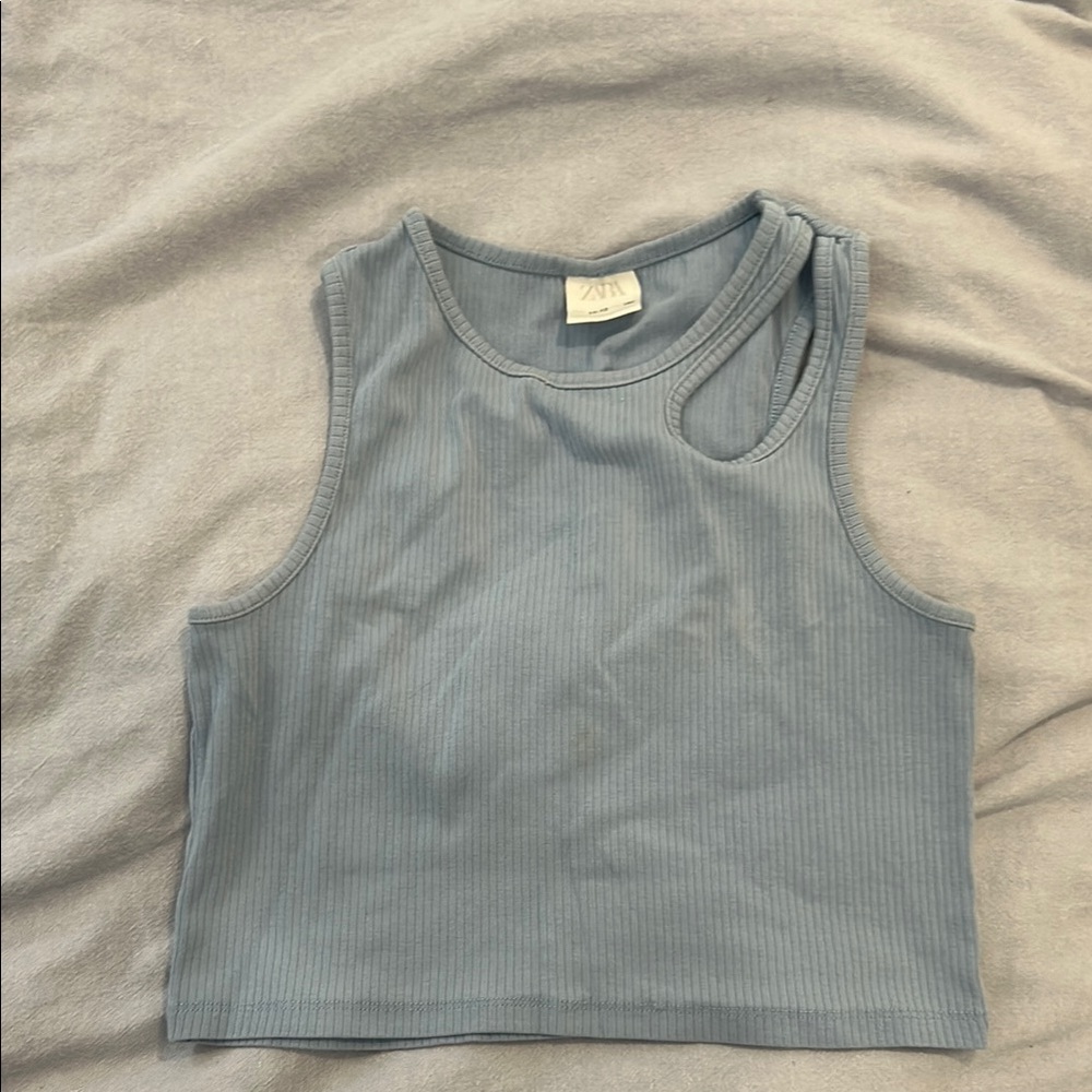 Zara Ribbed Tank with Shoulder Cutout